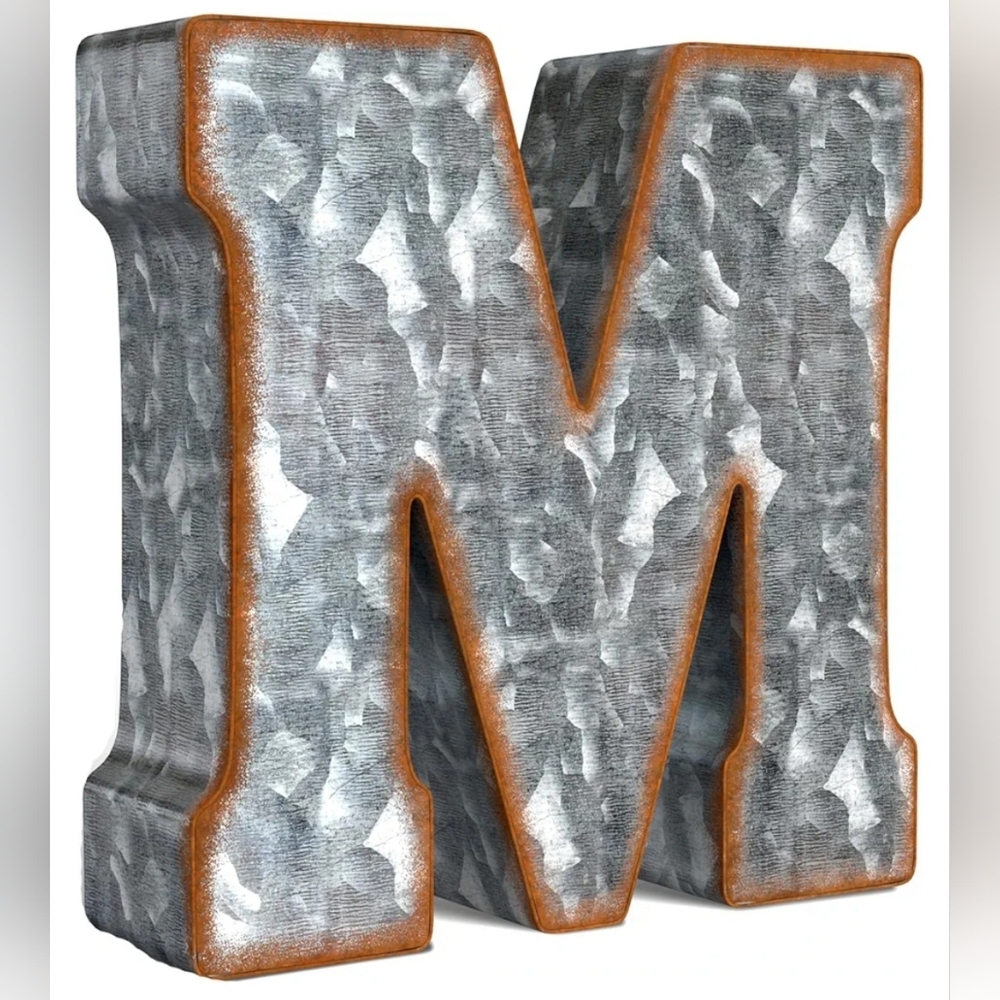 Gray Silver Premium Galvanized Metal 3D Letter M